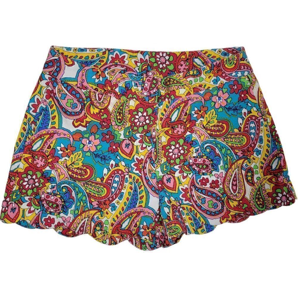 Attyre New York Shorts Womens Size 6 Scallop Hem Multicolored Paisley Print